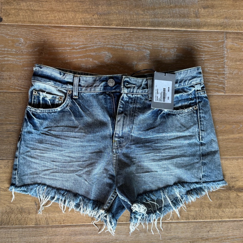 Balenciaga Denim Frayed Hem Shorts